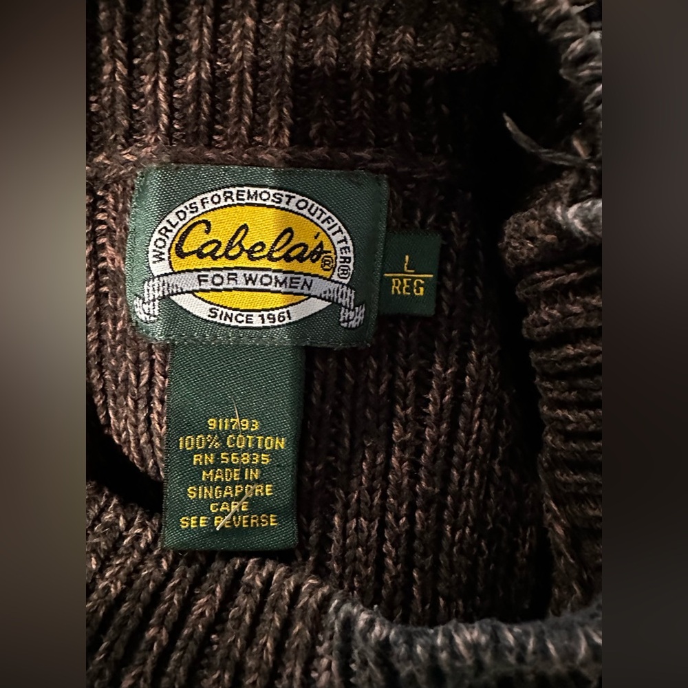Cabela’s Cotton Knit Sweater Large Brown Textured Outdoor Pullover - Picture 4 of 5